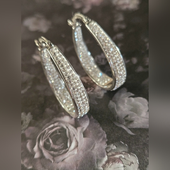 Silver crystal hoop earrings ✨ - Picture 3 of 4